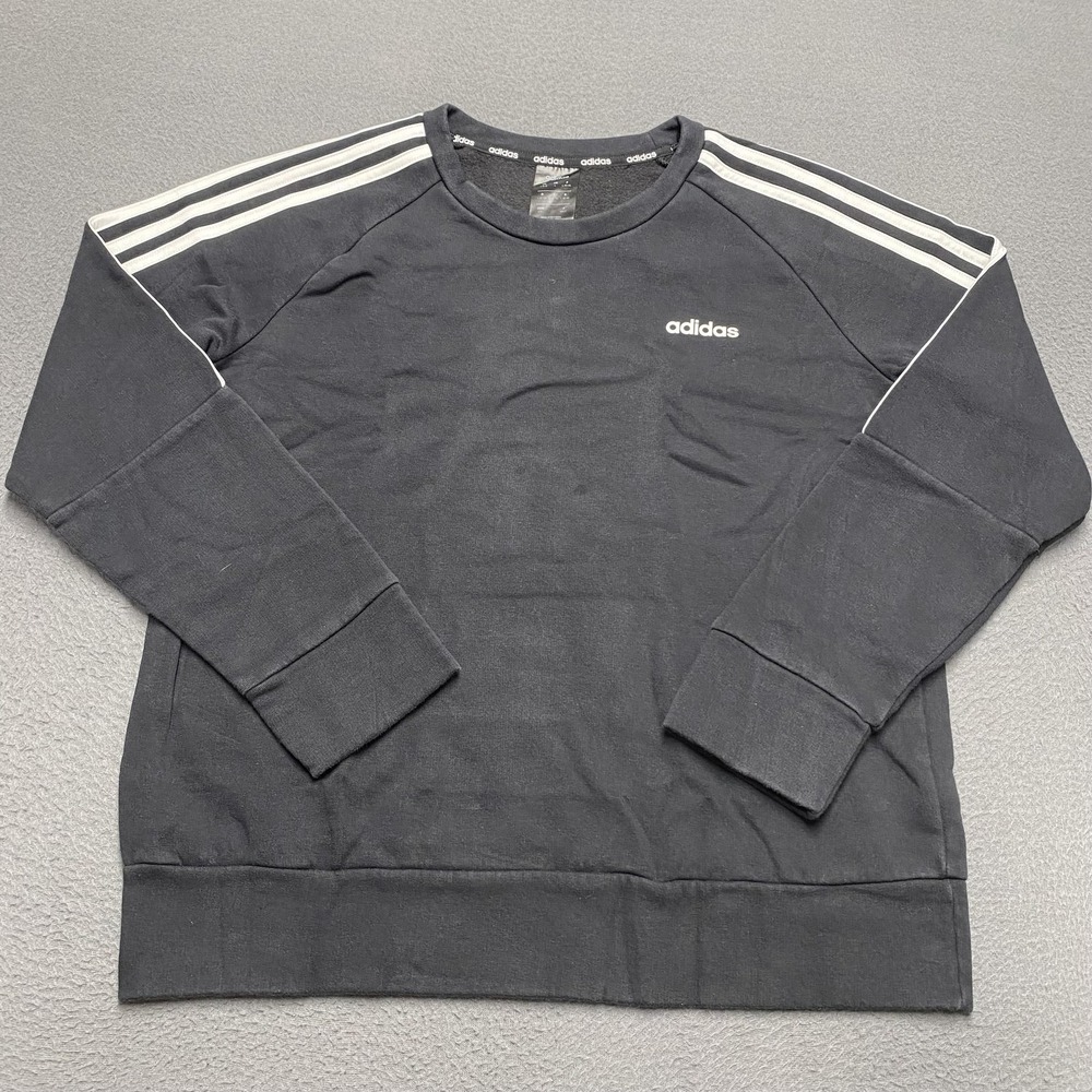 Adidas Sweater Mens Large Black Crewneck Three Stripes Pullover Logo FL4834
